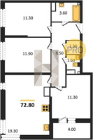 Продажа трехкомнатной квартиры 72.80/34.50/19.30 10/16 Западный обход ул, Корпус 59 (уч. 575 литер 5)