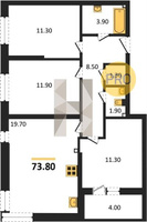 Продажа трехкомнатной квартиры 73.80/34.50/19.70 1/16 Западный обход ул, Корпус 53 (уч. 587 литер 3)