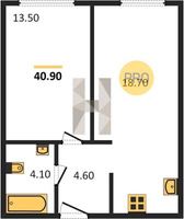 Продажа однокомнатной квартиры 40.90/13.50/18.70 1/16 Западный обход ул, Корпус 59 (уч. 575 литер 5)