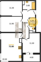 Продажа трехкомнатной квартиры 72.80/34.50/19.30 15/16 Западный обход ул, Корпус 60 (уч. 575 литер 6)