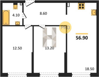 Продажа двухкомнатной квартиры 56.90/25.70/18.50 2/16 им. Ивана Беличенко ул, д. 90 Корпус 51 (уч. 587 литер 1)