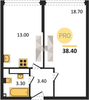 Продажа однокомнатной квартиры 38.40/18.70/13.00 15/16 им. Ивана Беличенко ул, д. 90 Корпус 51 (уч. 587 литер 1)