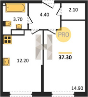 Продажа однокомнатной квартиры 37.30/14.90/12.20 5/16 им. Ивана Беличенко ул, д. 90, корп. 1 Корпус 52 (уч. 587 литер 2)