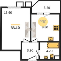 Продажа однокомнатной квартиры 33.10/13.60/9.80 1/9 им. Генерала Корнилова ул, д. д. 12 Корпус 2.1