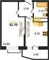 Продажа однокомнатной квартиры 32.70/14.80/9.20 7/9 им. Генерала Корнилова ул, д. 14, корп. 1 Корпус 2.4