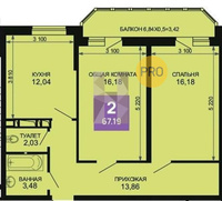 Продажа двухкомнатной квартиры 67.19/32.36/12.04 13/19 Ростовское шос., д. 30/7/8 Корпус 8