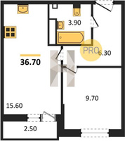 Продажа однокомнатной квартиры 36.70/9.70/15.60 6/16 Южное сияние мкр., Корпус 27