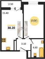 Продажа однокомнатной квартиры 38.20/13.90/15.40 14/16 Южное сияние мкр., Корпус 27