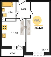 Продажа однокомнатной квартиры 36.60/18.10/10.10 4/16 Южное сияние мкр., Корпус 27