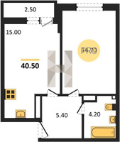Продажа однокомнатной квартиры 40.50/14.70/15.00 13/16 Южное сияние мкр., Корпус 27