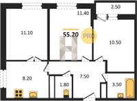 Продажа трехкомнатной квартиры 55.20/33.00/8.20 13/16 Южное сияние мкр., Корпус 28