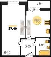 Продажа однокомнатной квартиры 37.40/18.10/10.50 2/16 Южное сияние мкр., Корпус 28