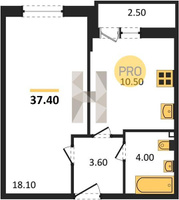 Продажа однокомнатной квартиры 37.40/18.10/10.50 2/16 Южное сияние мкр., Корпус 28