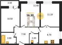 Продажа трехкомнатной квартиры 56.30/33.00/8.70 2/16 Южное сияние мкр., Корпус 26