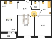 Продажа двухкомнатной квартиры 56.40/22.80/17.10 2/16 Южное сияние мкр., Корпус 26