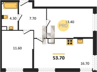Продажа двухкомнатной квартиры 53.40/25.00/16.70 4/16 им. Марины Цветаевой ул, д. д. 7 Корпус 9 (уч. 743 литер 1)