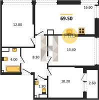 Продажа трехкомнатной квартиры 69.50/36.40/16.60 15/16 им. Марины Цветаевой ул, д. д. 7 Корпус 9 (уч. 743 литер 1)