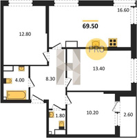 Продажа трехкомнатной квартиры 68.90/36.40/16.60 11/16 им. Марины Цветаевой ул, д. д. 7 Корпус 9 (уч. 743 литер 1)