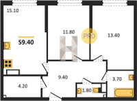 Продажа двухкомнатной квартиры 59.40/25.20/15.10 10/16 им. Марины Цветаевой ул, д. д. 7, корп. 1 Корпус 10 (уч. 743 лите