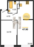 Продажа однокомнатной квартиры 47.90/14.70/24.40 9/16 им. Марины Цветаевой ул, Корпус 2 (уч. 737 литер 2)