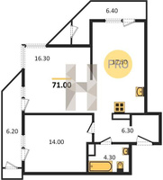 Продажа двухкомнатной квартиры 71.00/30.30/17.50 11/24 Новороссийская ул, д. 90/2/4 Корпус 4