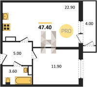 Продажа однокомнатной квартиры 47.40/11.90/22.90 12/24 Новороссийская ул, д. 90/2/3 Корпус 3