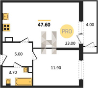 Продажа однокомнатной квартиры 47.60/11.90/23.00 4/24 Новороссийская ул, д. 90/2/3 Корпус 3