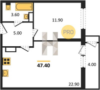 Продажа однокомнатной квартиры 47.40/11.90/22.90 12/24 Новороссийская ул, д. 90/2/3 Корпус 3