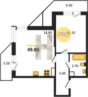 Продажа однокомнатной квартиры 49.80/12.10/18.80 4/24 Новороссийская ул, д. 90/2/3 Корпус 3