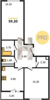 Продажа двухкомнатной квартиры 59.20/30.80/9.80 12/12 им. Мурата Ахеджака ул, д. 12/7 Корпус 19