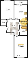 Продажа двухкомнатной квартиры 59.40/29.50/10.60 10/12 им. Мурата Ахеджака ул, д. 12/7 Корпус 19