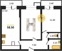Продажа двухкомнатной квартиры 58.50/27.40/17.10 1/12 Ярославская ул, д. 115/1 Корпус 2
