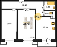 Продажа двухкомнатной квартиры 64.50/32.70/13.80 1/12 Ярославская ул, д. 115, корп. 2/3 Корпус 3