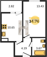 Продажа однокомнатной квартиры 34.76/13.43/10.65 5/9 Крылатская ул, д. 17/1/В Корпус В