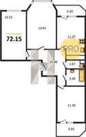 Продажа трехкомнатной квартиры 72.15/41.74/11.37 10/22 Целиноградская ул, д. 2И/1 Корпус 1