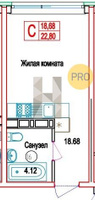 Продажа однокомнатной квартиры 22.80/18.68/18.68 12/24 Обрывная ул, д. 132/1/4 Корпус 4