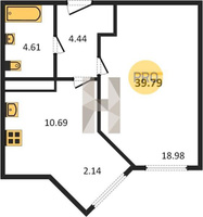 Продажа однокомнатной квартиры 39.79/18.98/10.69 19/24 Обрывная ул, д. 132/1/4 Корпус 4