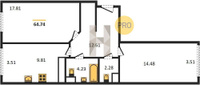 Продажа двухкомнатной квартиры 64.74/32.29/9.81 22/24 Обрывная ул, д. 132/1/4 Корпус 4