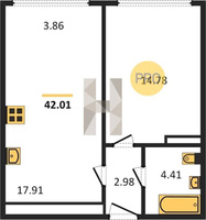 Продажа однокомнатной квартиры 42.01/14.78/17.91 8/24 Обрывная ул, д. 132/1/4 Корпус 4