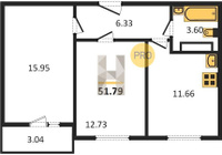 Продажа двухкомнатной квартиры 51.79/28.68/11.66 11/19 им. Владимира Жириновского ул, Корпус 3