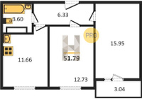 Продажа двухкомнатной квартиры 51.79/28.68/11.66 15/19 им. Владимира Жириновского ул, Корпус 3
