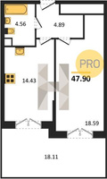 Продажа однокомнатной квартиры 47.90/18.59/14.43 1/14 Калинина ул, д. 114/1 Корпус 1