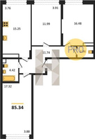 Продажа трехкомнатной квартиры 85.34/45.79/15.25 4/24 Обрывная ул, д. 132/1/2 Корпус 2