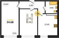 Продажа двухкомнатной квартиры 54.68/29.19/12.45 14/24 Обрывная ул, д. 132/1/6 Корпус 6