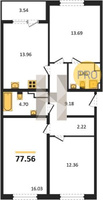 Продажа трехкомнатной квартиры 77.56/42.08/13.96 5/9 Западный обход ул, Корпус 2