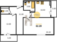 Продажа двухкомнатной квартиры 62.20/31.80/10.40 22/22 Героя Владислава Посадского ул, д. 17/1 Корпус 8.2