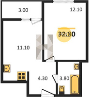 Продажа однокомнатной квартиры 32.80/12.10/11.10 3/8 Бжедугская ул, д. 47 Корпус 3
