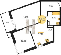 Продажа двухкомнатной квартиры 63.00/30.90/13.70 18/18 Героя Пешкова ул, Корпус 28 (уч. 894)