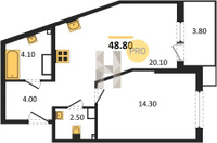 Продажа однокомнатной квартиры 48.80/14.30/20.10 9/18 Героя Пешкова ул, Корпус 28 (уч. 894)