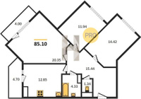 Продажа трехкомнатной квартиры 80.90/46.71/12.85 7/24 Константиновская ул, д. 5, корп. 1 Корпус 7